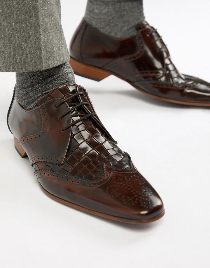 Jeffery West Escobar Croc Brogue Shoes In Brown - Brown