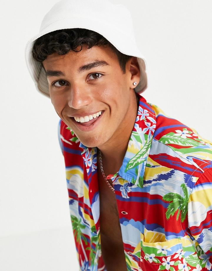 Topman Waffle Bucket Hat In White