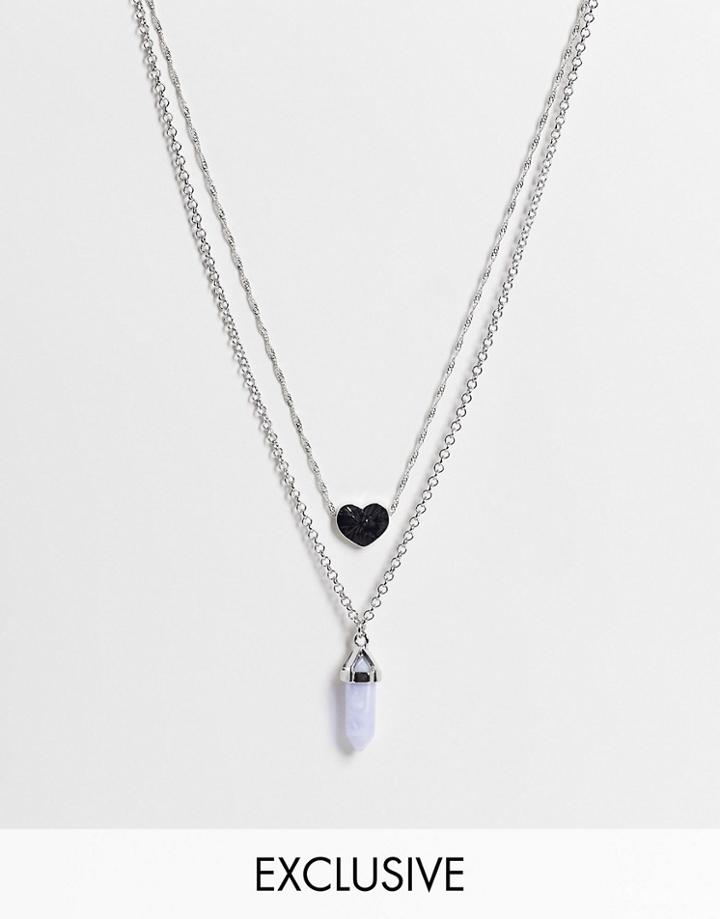 Reclaimed Vintage Inspired Unisex Necklaces With Lilac Stone And Heart In Silver