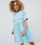 Asos Design Petite Smock Dress In Cut About Stripe - Multi