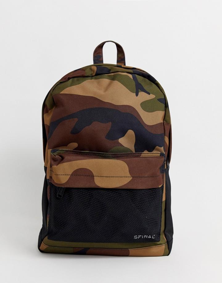 Spiral Prime Backpack In Camo Print - Green