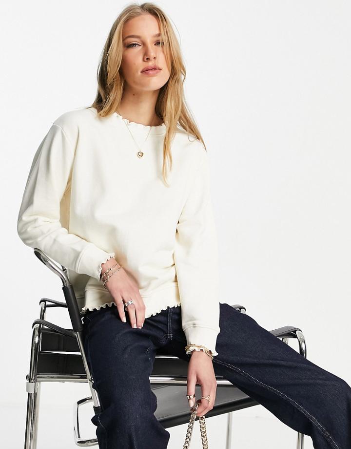 Topshop Frill Neck Sweat In Off White