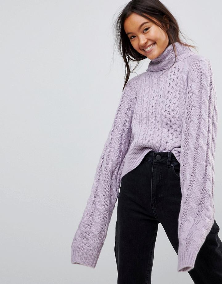Asos Sweater In Crop Cable With Wide Sleeve - Purple