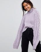 Asos Sweater In Crop Cable With Wide Sleeve - Purple