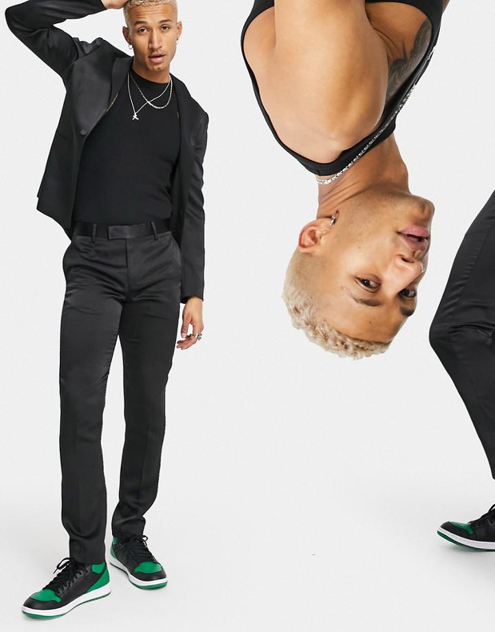 Asos Design Skinny Tuxedo Suit Pants In Black High Shine
