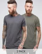 Asos 2 Pack Longline T-shirt In Charcoal Marl/green - Multi