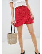 Lasula Polka Dot Frill Wrap Skirt - Red