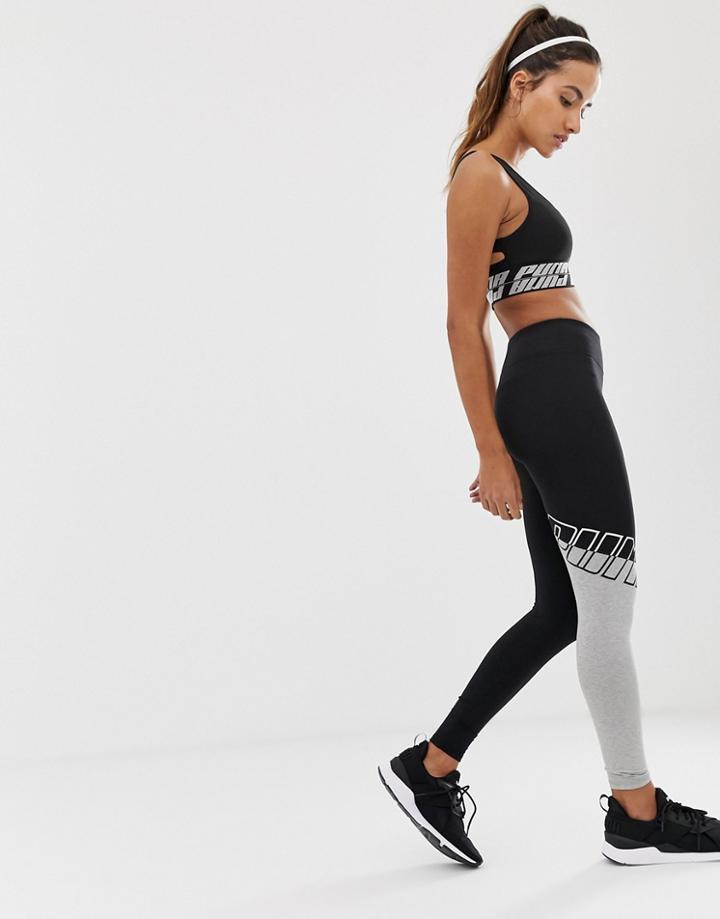 Puma Training Black And Gray Color Block Leggings - Black
