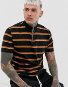 Asos Design Relaxed Striped T-shirt With Turtleneck - Black