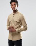 Asos Skinny Western Shirt In Stone With Long Sleeves - Stone