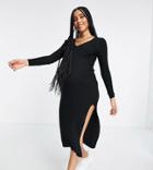 Asos Design Maternity Knit Ribbed Dress With V Neck In Black