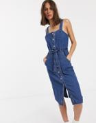 Only Popper Front Denim Midi Dress-blue