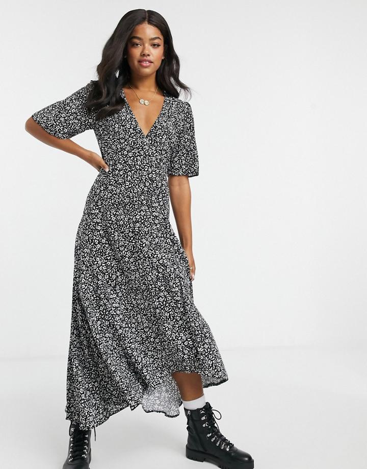 Nobody's Child Midi Wrap Dress In Ditsy Floral-black