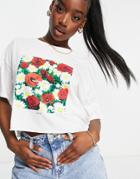Rvca Super Bloom Oversized Crop T Shirt In White