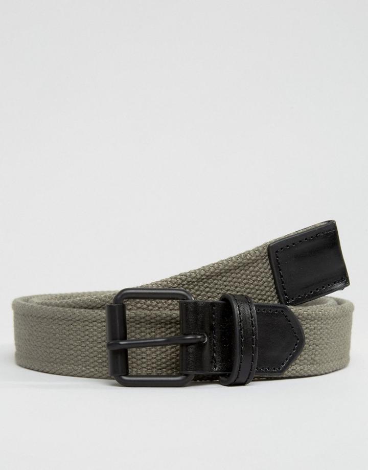 Asos Woven Belt With Black Coated Buckle - Green