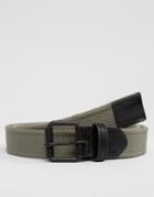 Asos Woven Belt With Black Coated Buckle - Green