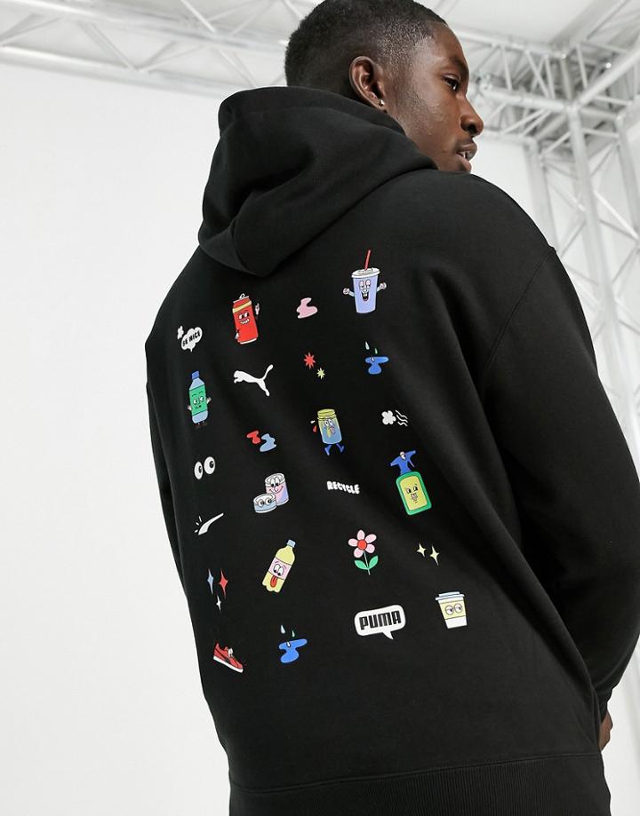 Puma Downtown Hoodie In Black With Logo Backprint