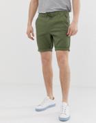 Asos Design Skinny Chino Shorts With Elastic Waist In Khaki - Green