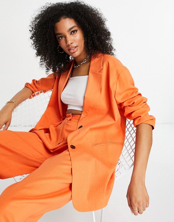 Topshop Oversized Single Breasted Blazer In Orange - Part Of A Set