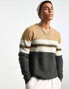 Jack & Jones Originals Color Block Sweater In Gray & Beige-multi