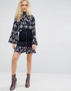 I Love Friday Mini Skirt With Ribbed Floral Layer - Navy