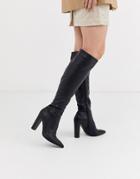 Asos Design Coral Heeled Knee High Boots In Black