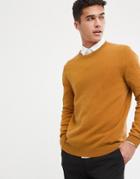 Asos Design Lambswool Sweater In Mustard - Yellow