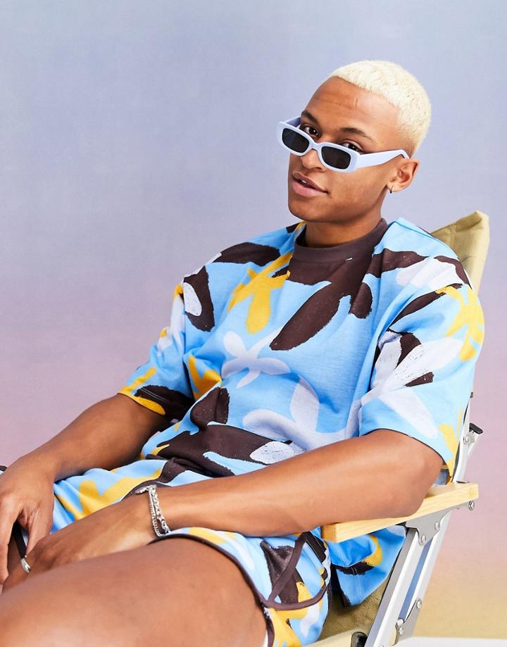 Asos Design Oversized T-shirt In All Over Blue Floral Print - Part Of A Set