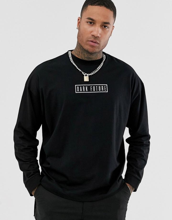 Asos Design Oversized Long Sleeve T-shirt With Dark Future Logo-black