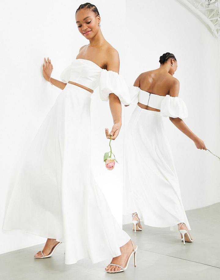 Asos Edition Satin Full Maxi Skirt In Ivory-pink