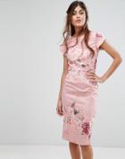 Little Mistress Lace Midi Pencil Dress In Floral - Multi