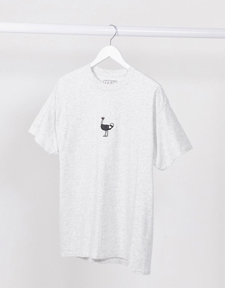 New Love Club Ostrich Print T-shirt In Gray-grey