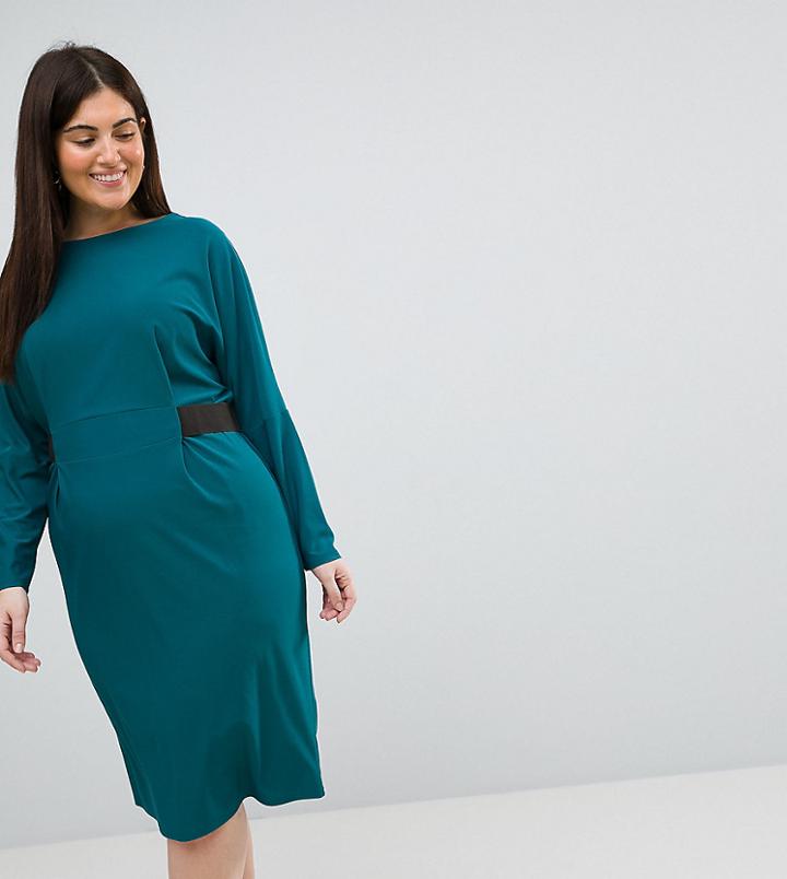Asos Curve Midi Dress With Elastic Waist Detail - Green