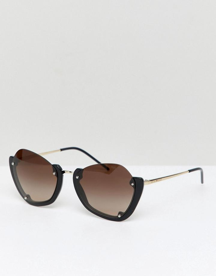Emporio Armani Round Sunglasses With Half Frame - Black