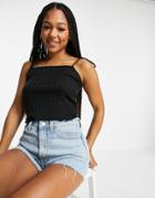 Pieces Tie Strap Crop Top In Black