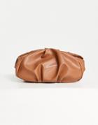 Asos Design Oversized Ruched Clutch Bag In Tan-brown