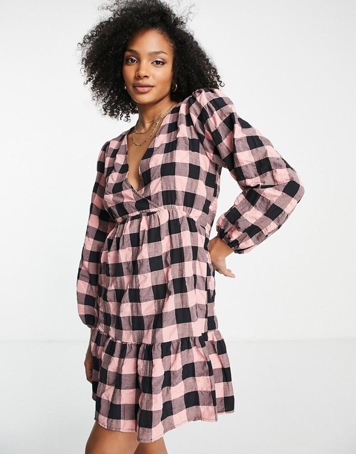Nobody's Child Tiered Mini Dress In Pink Check Print