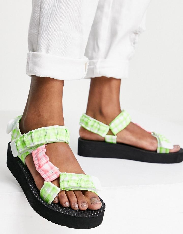 Stradivarius Sporty Sandal In Colored Gingham-multi
