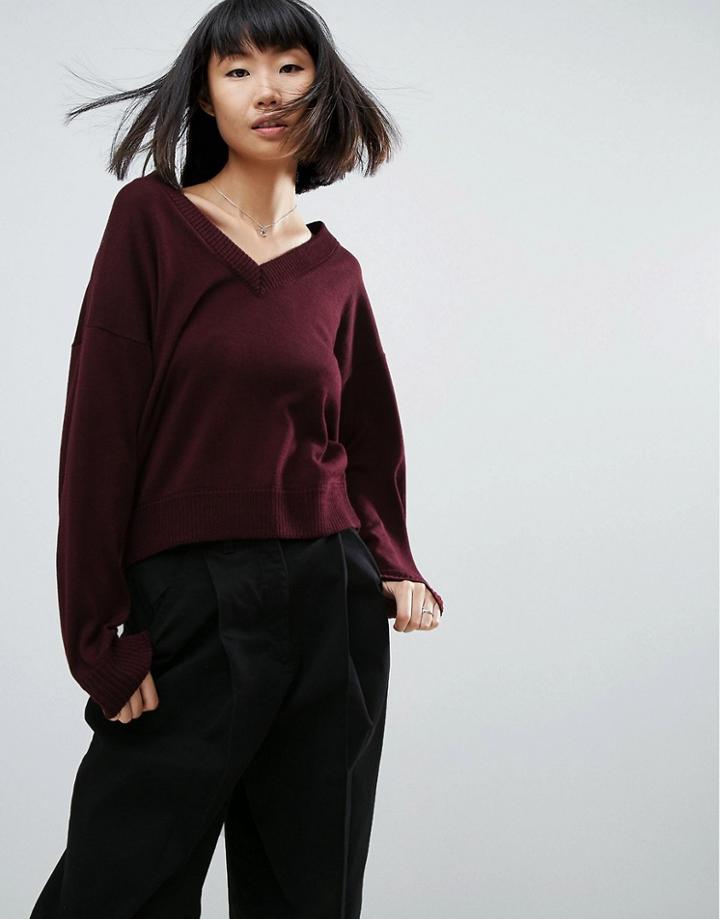 Asos Sweater In Eco Yarn With V Neck And Batwing Sleeves - Red