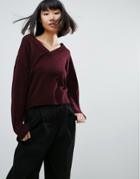 Asos Sweater In Eco Yarn With V Neck And Batwing Sleeves - Red