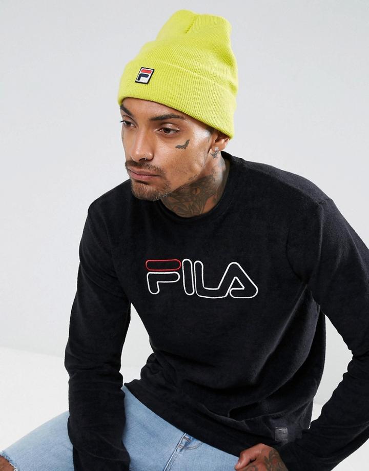 Fila Beanie With Small Box Logo In Yellow - Yellow