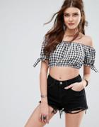 Missguided Bardot Crop Top In Gingham - Multi