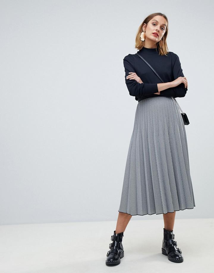 Mango Mini Hounds Tooth Print Midi Skirt - Multi