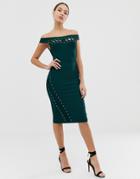 Lipsy Bandage Midi Dress With Lace Up Detail In Green - Green