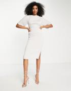 Closet London Ribbed Pencil Dress With Tie Belt In Gray