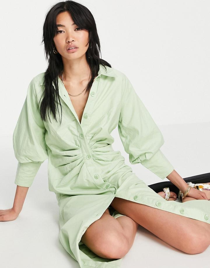 Pretty Lavish Tucked Waist Shirt Midi Dress In Green
