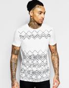Asos T-shirt With Sketchy Geo-tribal Print In Relaxed Fit - Ecru