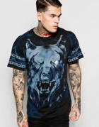 Diesel T-shirt T-wallace-c Crewneck All Over Wolf Print In Black - Black