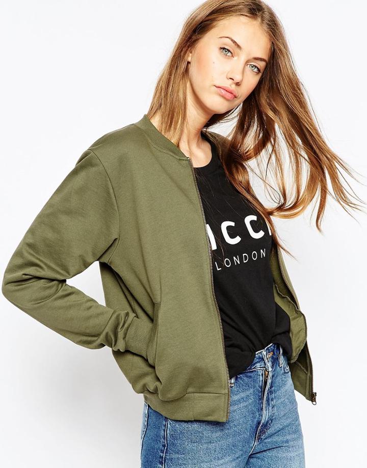 Asos The Bomber Jacket In Jersey - Khaki
