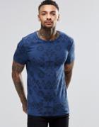 Asos Muscle T-shirt With Tonal Geo-tribal Print - Navy